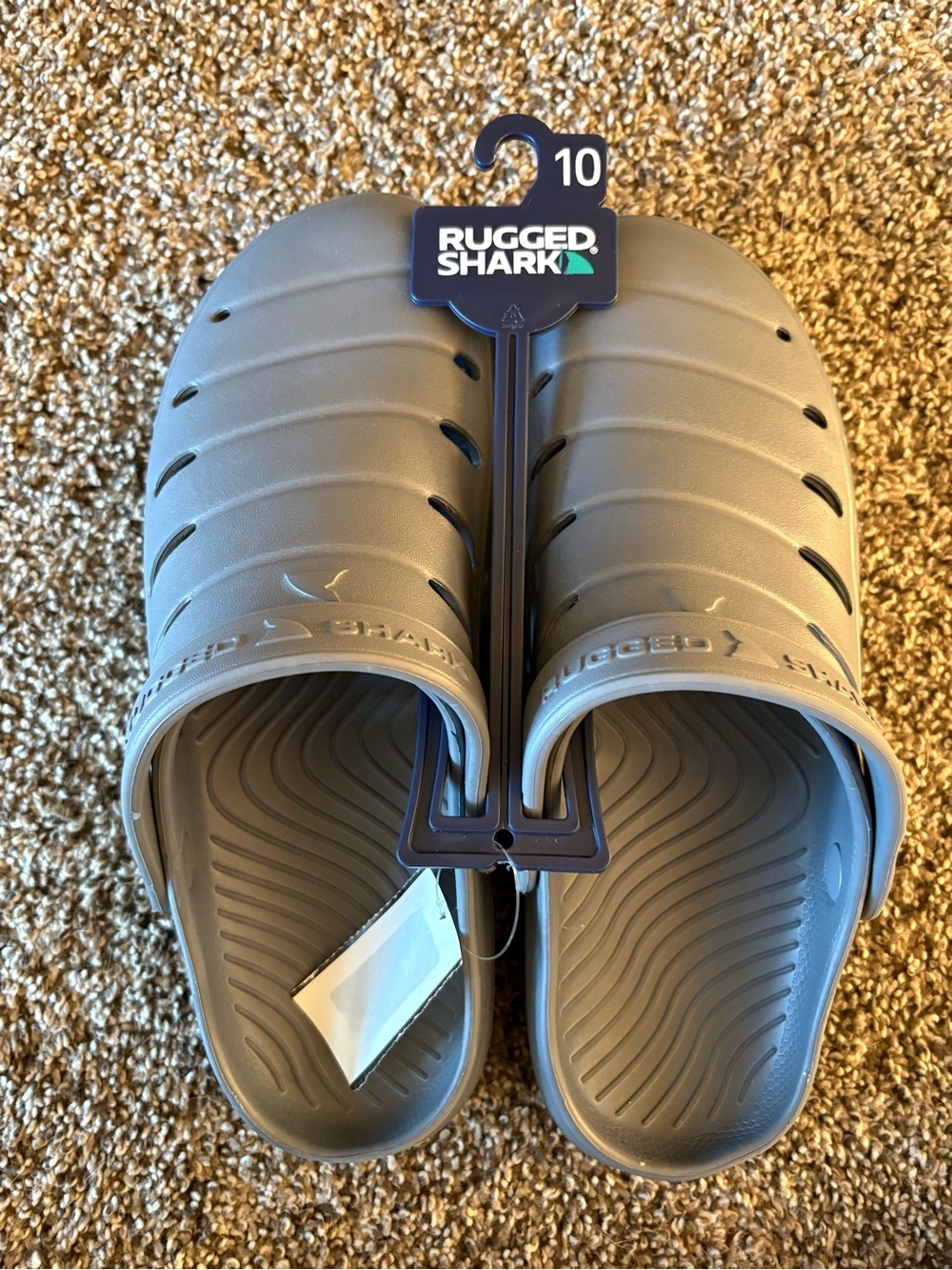 Rugged Shark Men’s Gray Comfort Slide Sandals - Size 10
